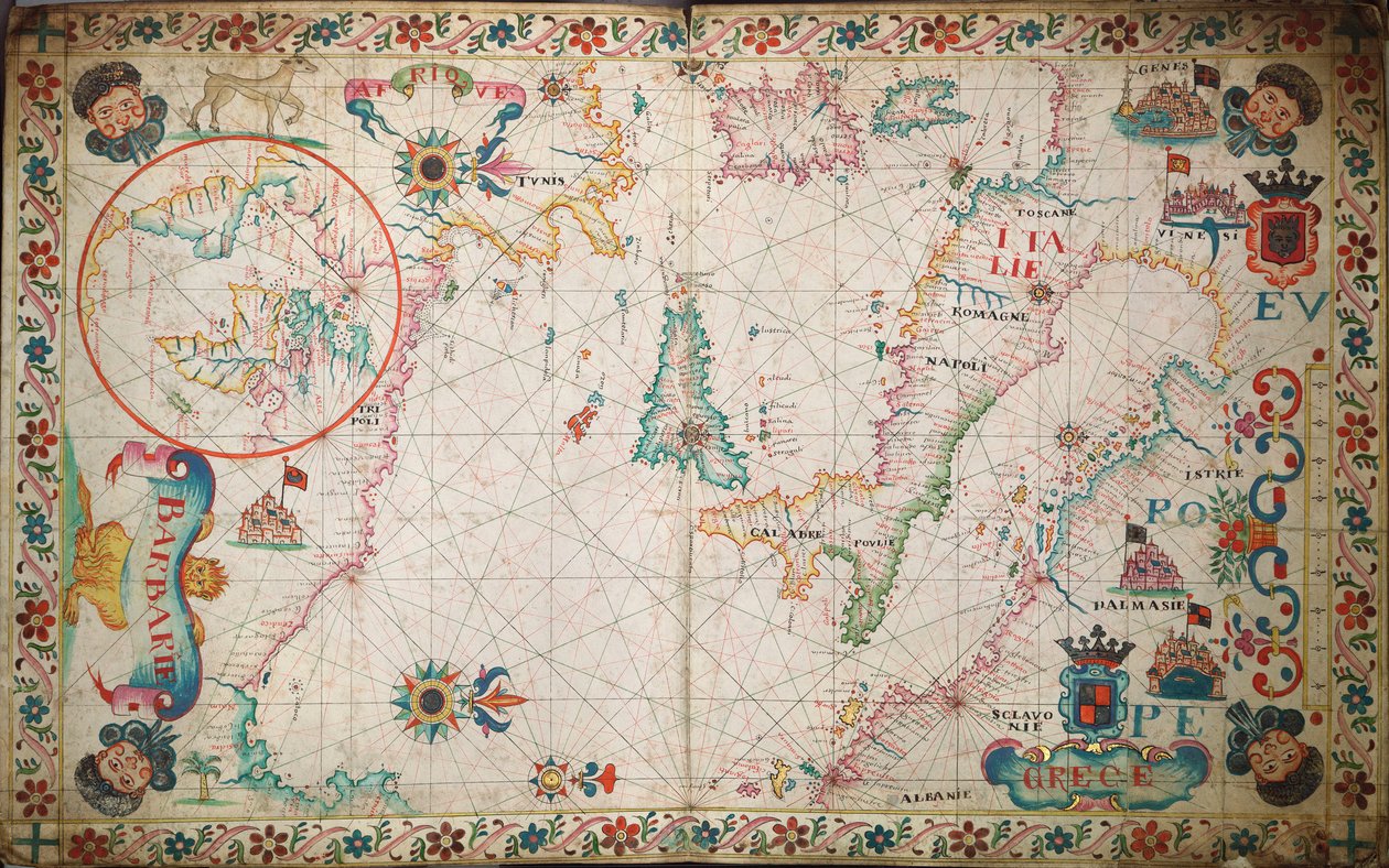 Carta do Mediterrâneo meridional e do Adriático, c.1600 (manuscrito) de Unknown artist