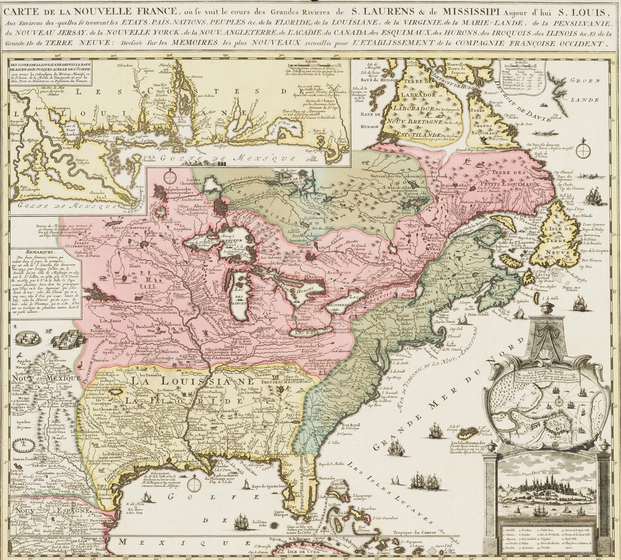 Carta do sul dos Estados Unidos mostrando o rio Mississippi e Saint Louis, c. 1720 (gravura) de Unknown artist
