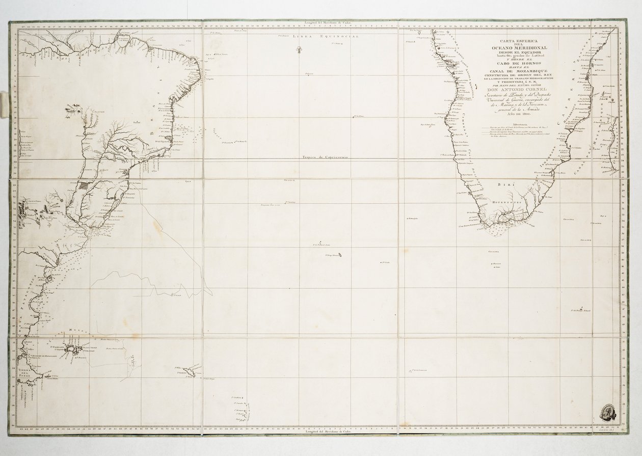 Carta do Oceano Atlântico a sul do Equador de Unknown artist