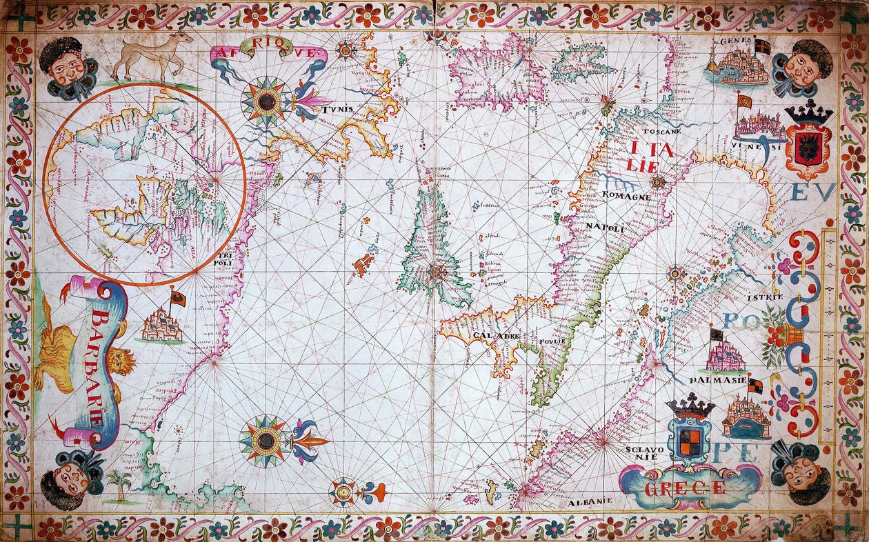 Carta do Mediterrâneo, mostrando a Itália e a costa norte de África de Unknown artist