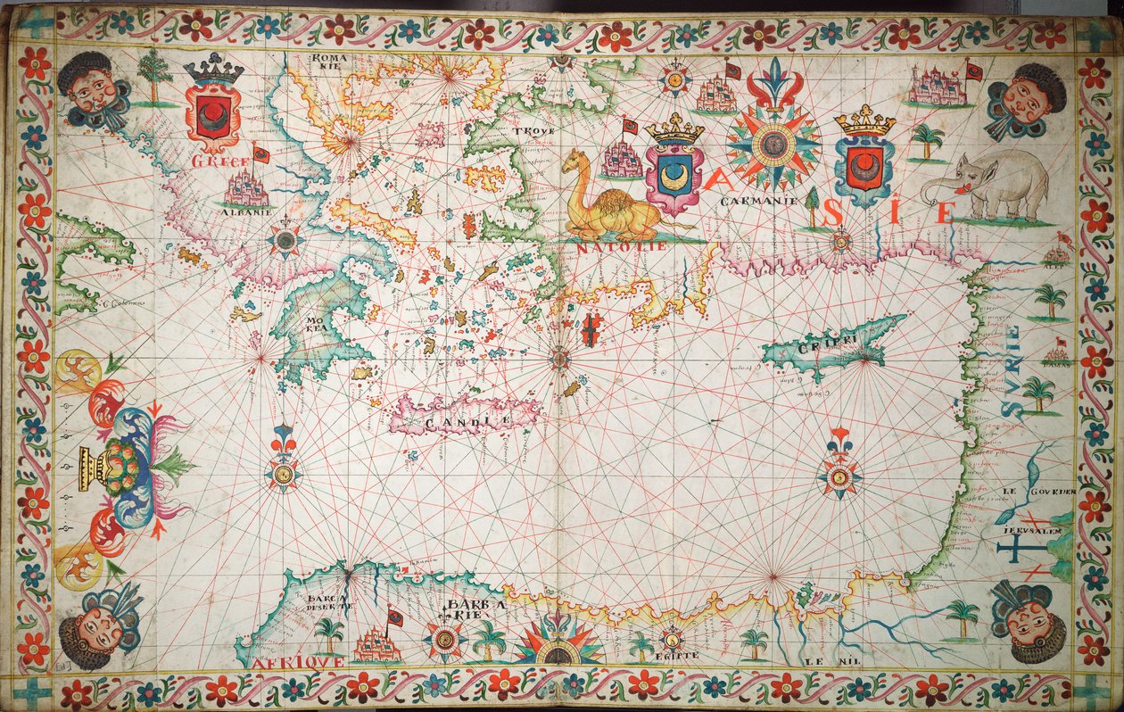 Carta do Mediterrâneo oriental, c.1600 (manuscrito) de Unknown artist