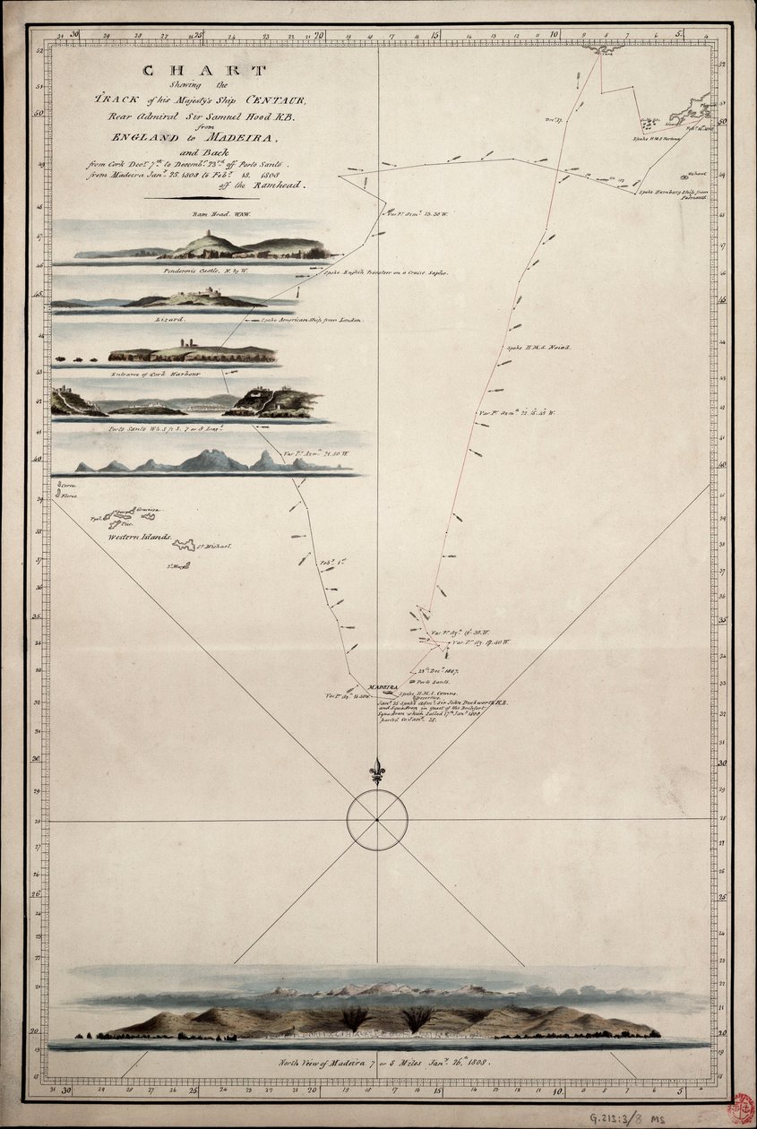 Gráfico do percurso do navio de Sua Majestade "Centaur" (1797) de Inglaterra para a Madeira e regresso de Unknown artist