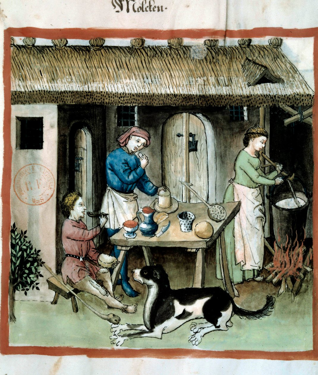 Fazer queijo. Iluminação a partir da ordenha de medicamentos e dietética "Tacuinum sanitatis". de Unknown artist