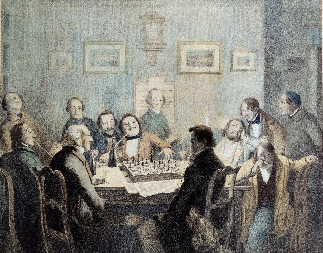 Litografia dos jogadores de xadrez do século XIX. de Unknown artist