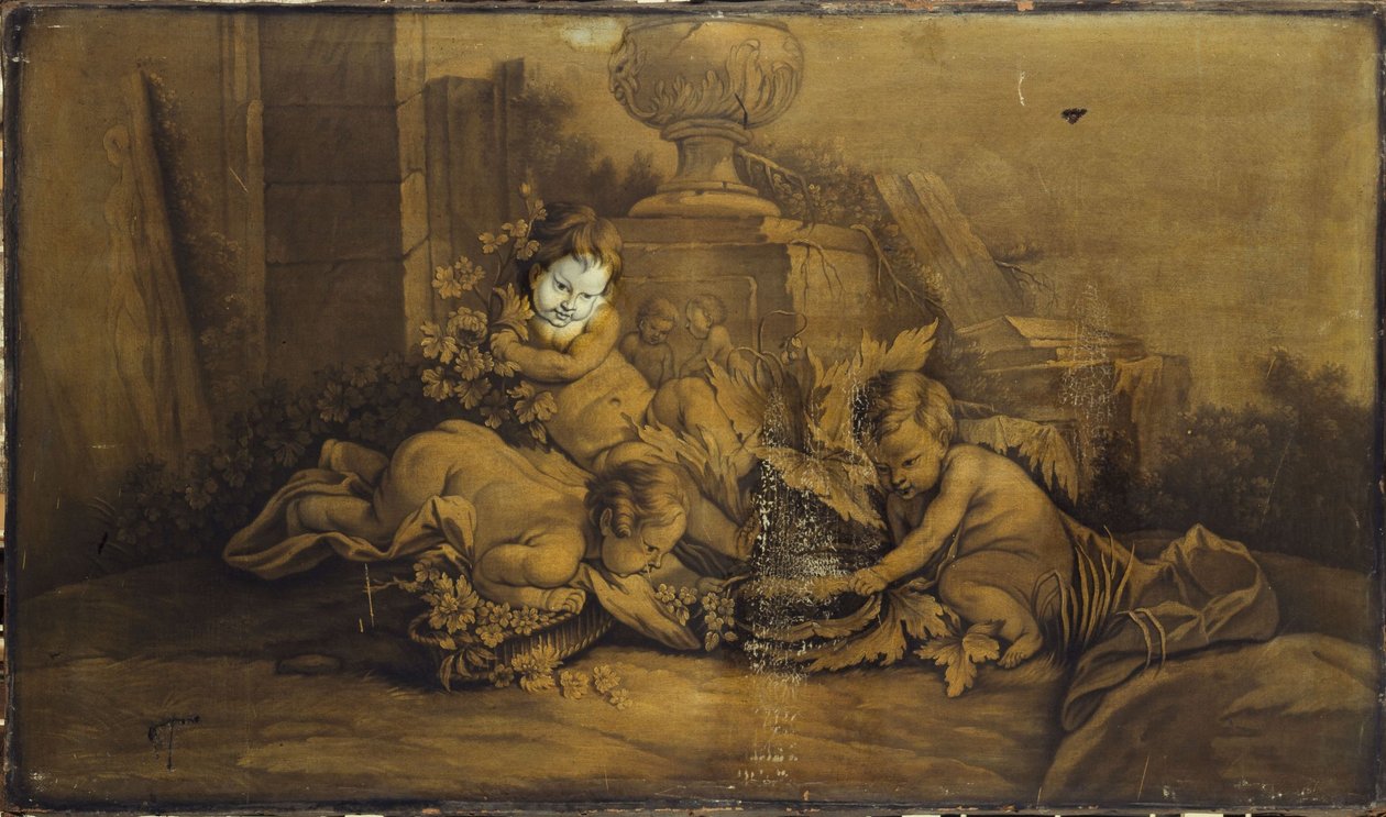 Crianças a brincar numa paisagem, entre 1701 e 1800 (topo da porta) de Unknown artist