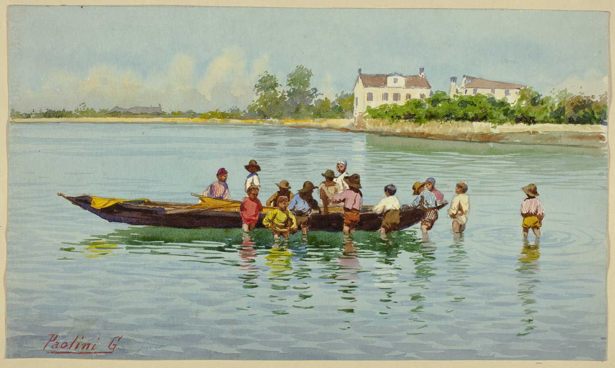 Crianças com barco na Lagoa de Veneza de Unknown artist