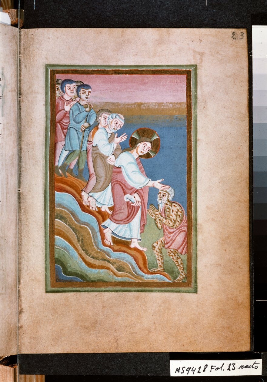 Cristo curando um leproso, c.1035 (miniatura) de Unknown artist