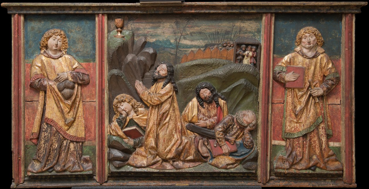 Cristo no Monte das Oliveiras com Três Apóstolos; Santos Estêvão e Lourenço de Unknown artist