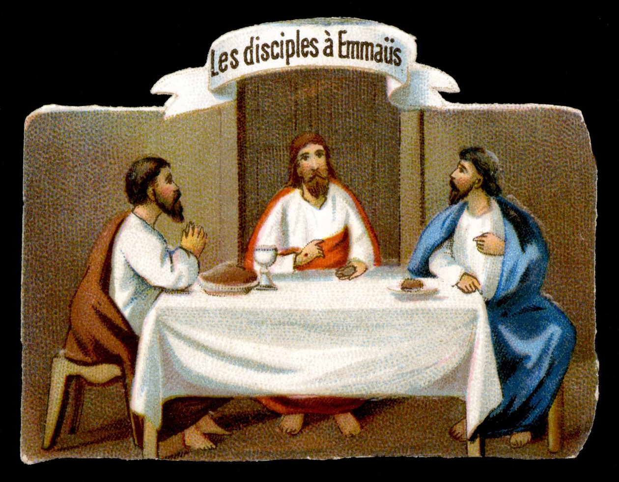 Cristo salva os discípulos de Emaús. A cromolitografia do século XIX. de Unknown artist