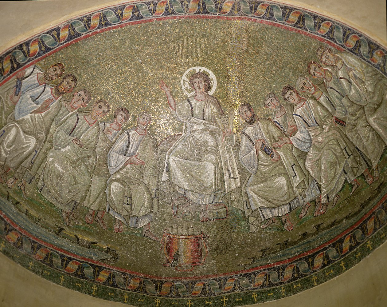 Cristo Legislador, entronizado com os Apóstolos, San Lorenzo Maggiore, Milão (mosaico) de Unknown artist