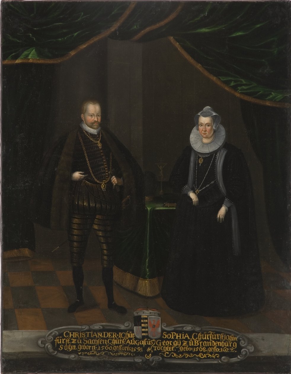Christian I de Saxe e Sophie de Brandebourg - Retrato de Christian I (1568-1622), Eleita da Saxônia e Sophie de Brandeburgo (1568-1622), Eletricista da Saxônia, Anônima . Óleo sobre tela. Dimensão : 102,5x79 cm. Nationalmuseum Estocolmo de Unknown artist