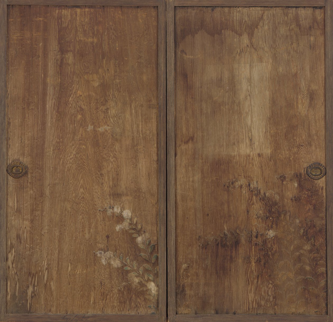Crisântemos pintados em um par de portas de madeira de Unknown artist