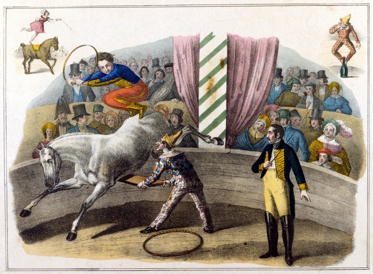 Cena de circo, escudeiro a fazer acrobacias de Unknown artist
