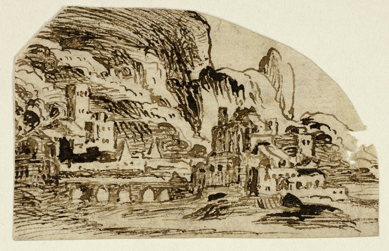 Cidadela e ponte nas montanhas de Unknown artist