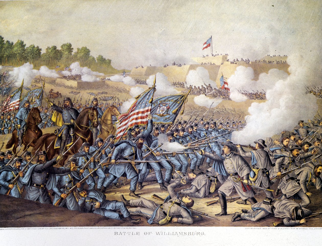 Guerra Civil (1861 - 1865), Guerra Civil Americana: 05/05/1862. Batalha de Williamsburg. Gravura. de Unknown artist