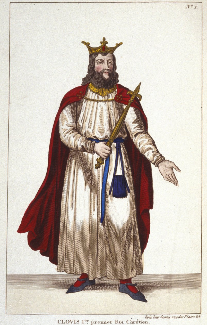 Clóvis I (466-511), Rei dos Francos, Dinastia da Gravura Merovingiana 1830 de Unknown artist