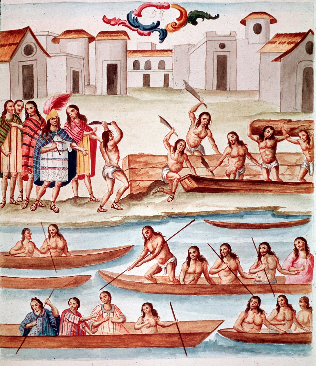 Construção de Canoas (Aquarela, c.1770-1780) de Unknown artist