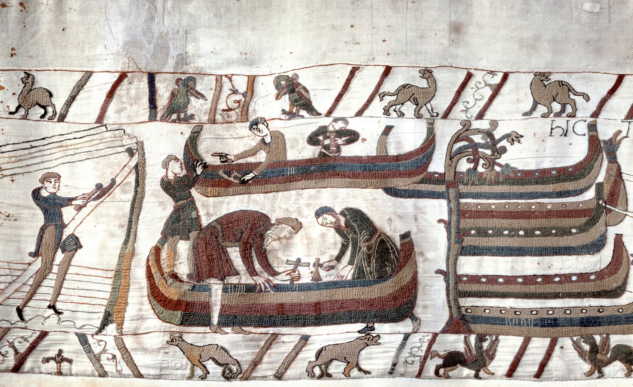 Construção de navios pela ordem de Guillaume - Tapeçaria Bayeux, conhecida como Bordado da Rainha Mathilde de Unknown artist