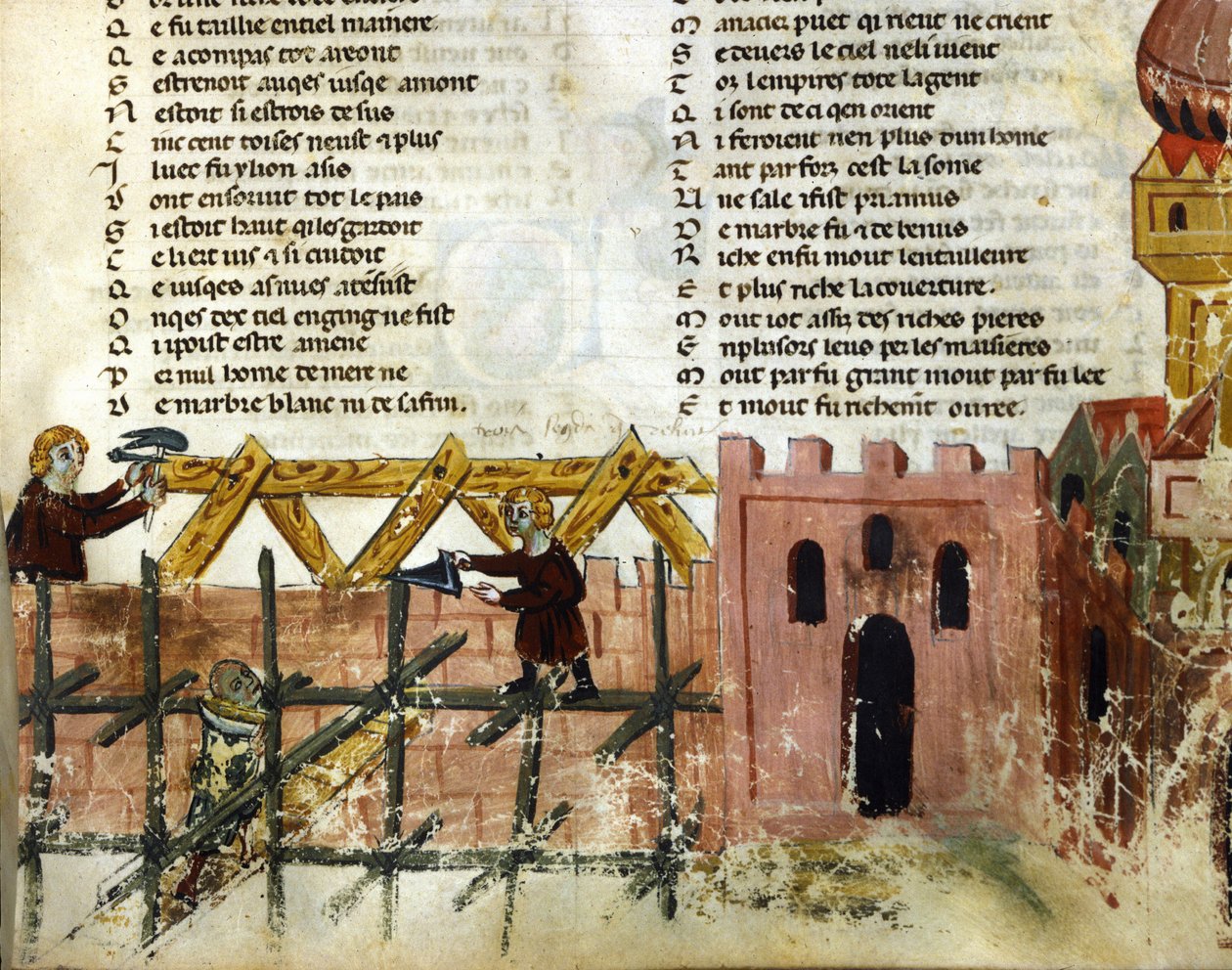Cena de construção. Miniatura do "Roman de Troy" de Benoit de Saint Maure. Século XIV Biblioteca Marciana, Veneza de Unknown artist