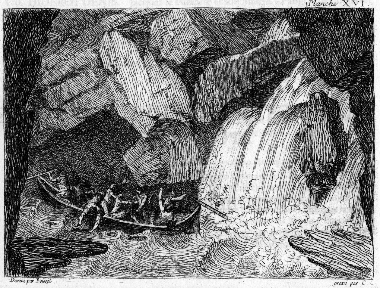 Gravação de cobre em "Pitoresca viagem e navegação". Executada em parte do Ródano, reputado não navegável" 1795. por Boissel De Monville Thomas Charles. de Unknown artist