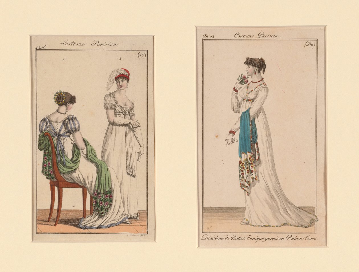 Placas de moda "Costume Parisien" do Journal des Dames et Des Modes e Costume Parisien (O Jornal das Senhoras e da Moda) de Unknown artist