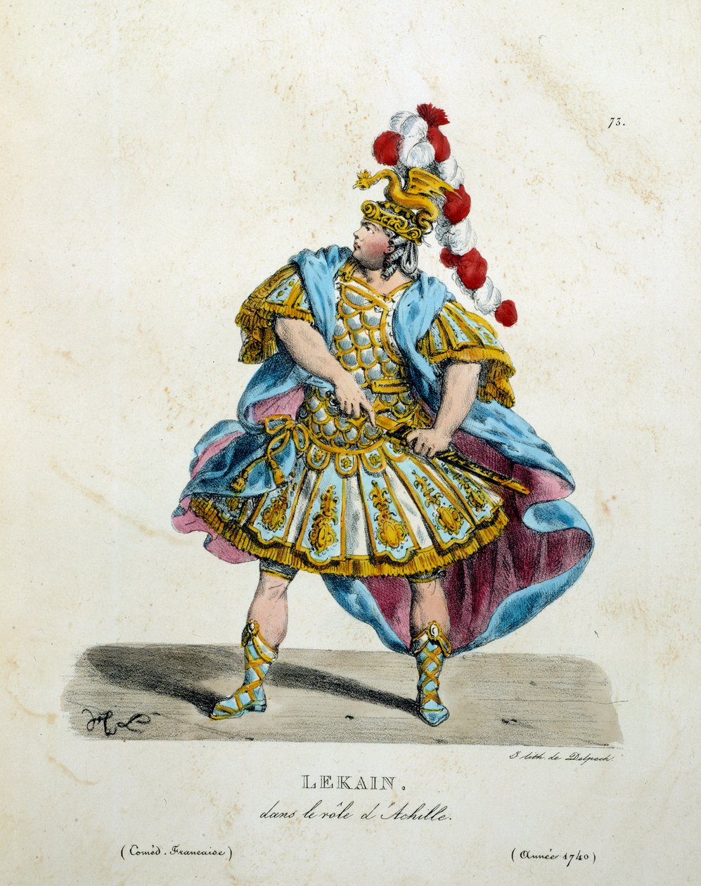 Fantasia de Lekain (Henri Louis Cain (Henri-Louis Le Kain) (1729-1778) no papel de Aquiles em 1740. Traje de teatro de comédia francesa de Hippolyte Lecomte (1781-1857) de Unknown artist