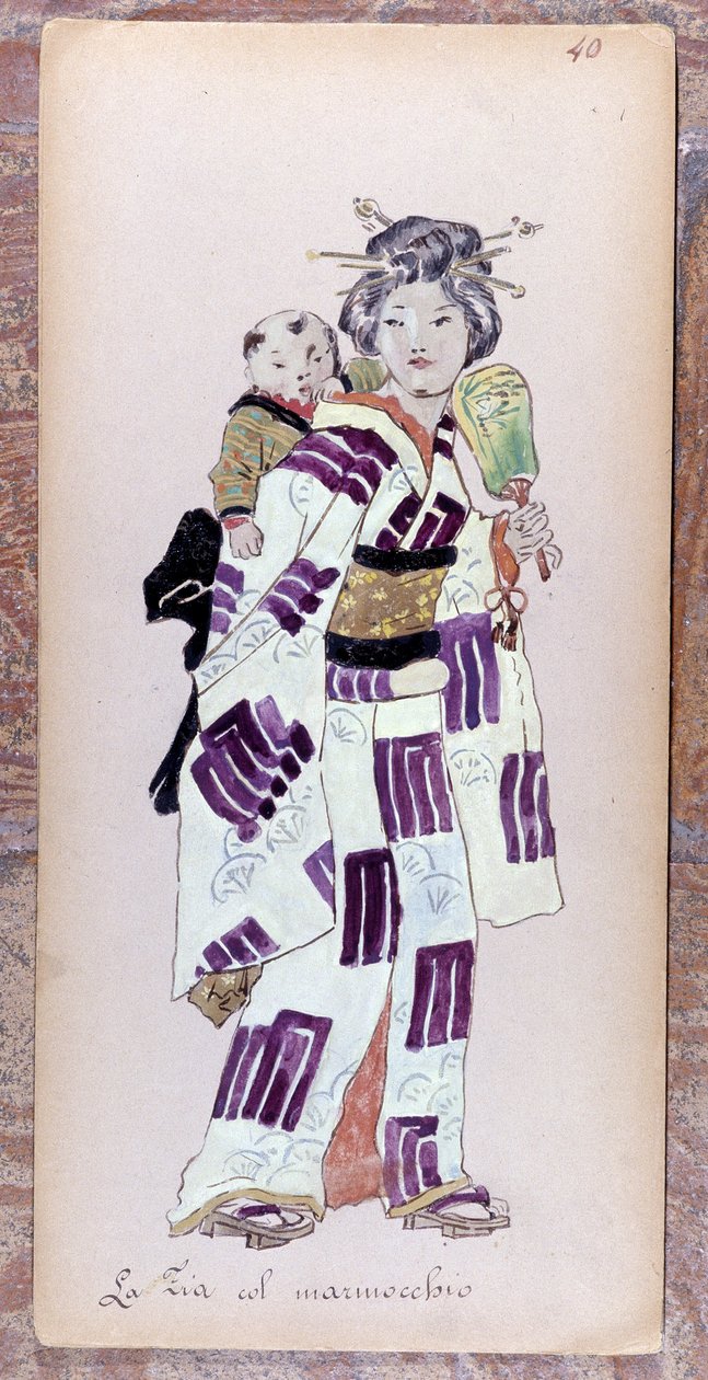 Traje de la zia con il marmocchio (Criança) para a criação de Madame Butterfly de Giacomo Puccini em 1904. Coleção do Museo della Scala de Milão. de Unknown artist