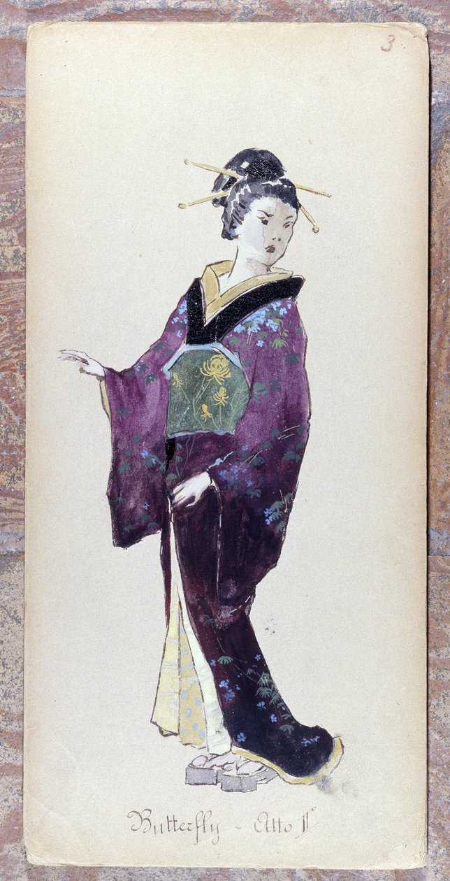 Figurino de Madame Butterfly ato II para a criação de Madame Butterfly por Giacomo Puccini em 1904. Coleção do Museo della Scala em Milão. de Unknown artist