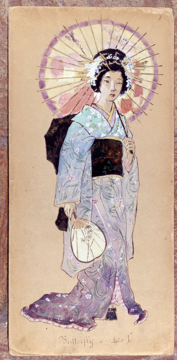 Traje de Madame Butterfly para o primeiro ato da criação de Madame Butterfly por Giacomo Puccini em 1904. Coleção do Museo della Scala de Milão. de Unknown artist