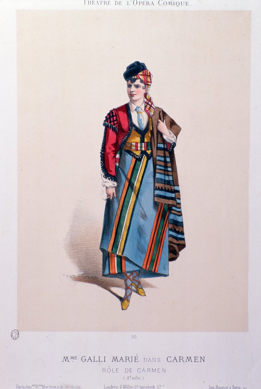 Figurino da cantora Celestine Galli-Marie em Carmen, ópera de Georges Bizet de Unknown artist