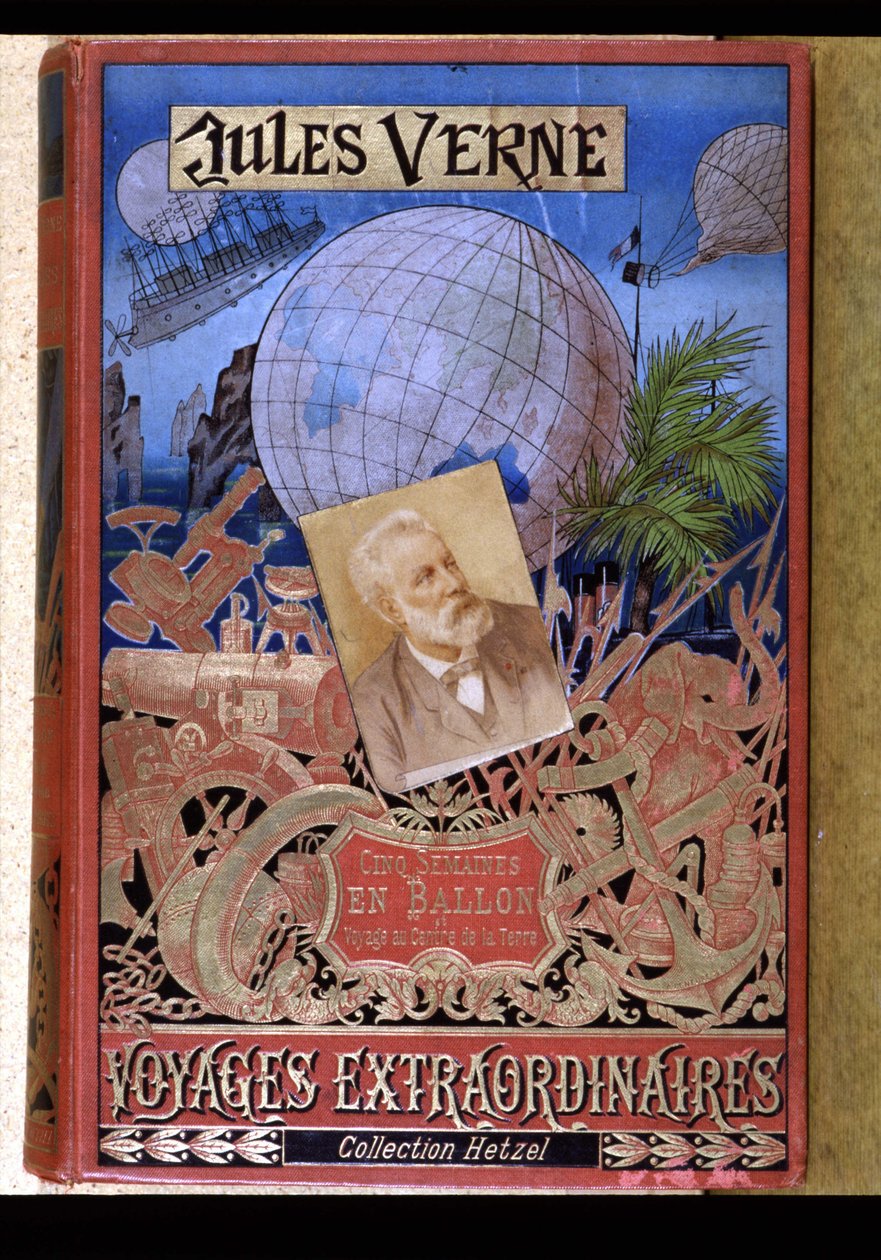 Cov. do livro "Extraordinary Voyages": Cinco Semanas em Balão e Viagem ao Centro da Terra" de Jules Verne, ed. Hetzel de Unknown artist