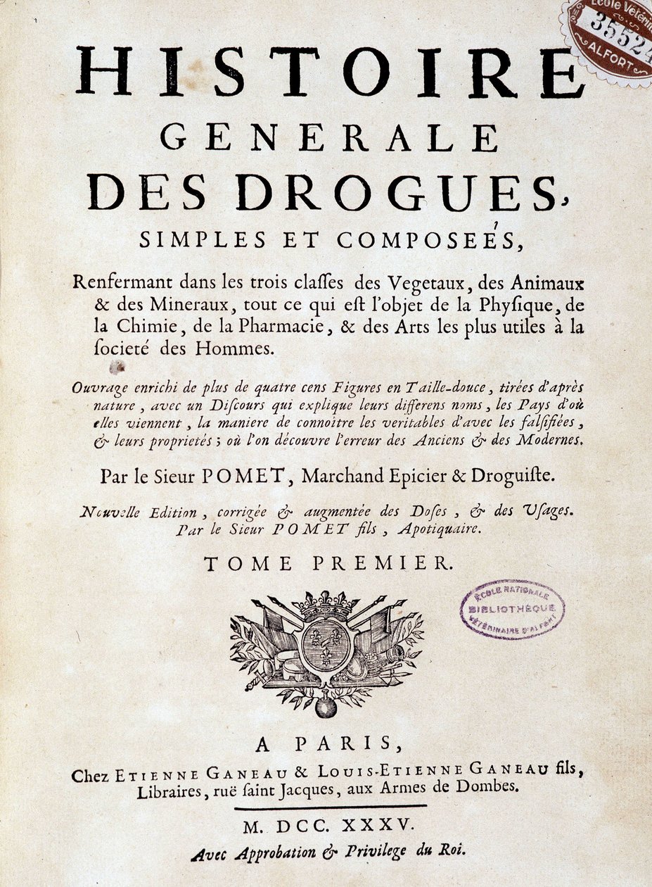 Página de rosto da "História Geral das Drogas, Únicas e Compostas" de Pomet de Unknown artist