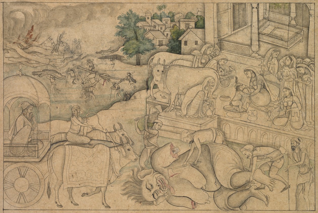 Cremação da Demônio Putana, de um Krishna-Lila de Unknown artist