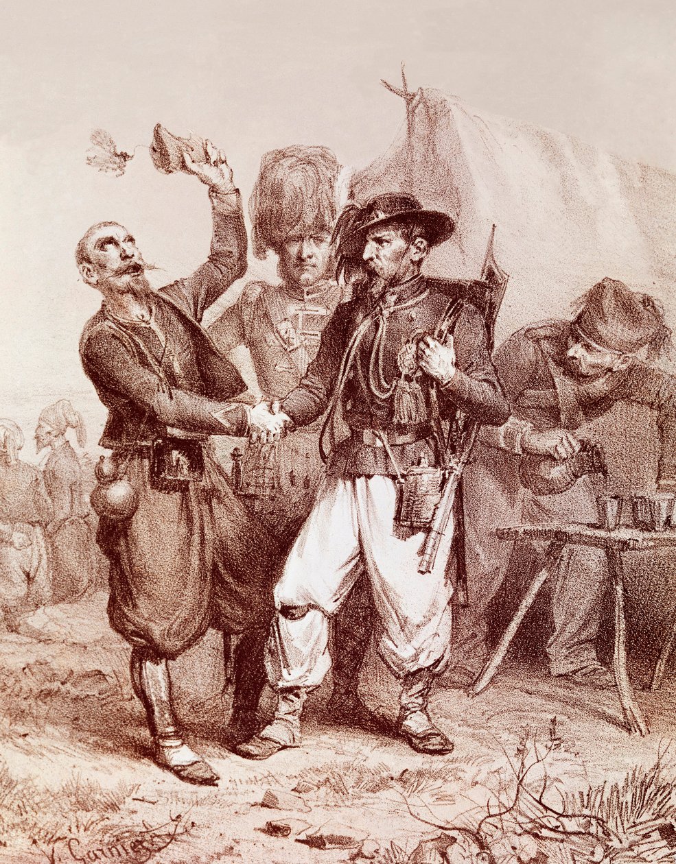 Guerra da Crimeia (1853-1856): alegoria da Aliança entre a França, o Reino da Sardenha e a Inglaterra contra a Rússia. 1854 de Unknown artist