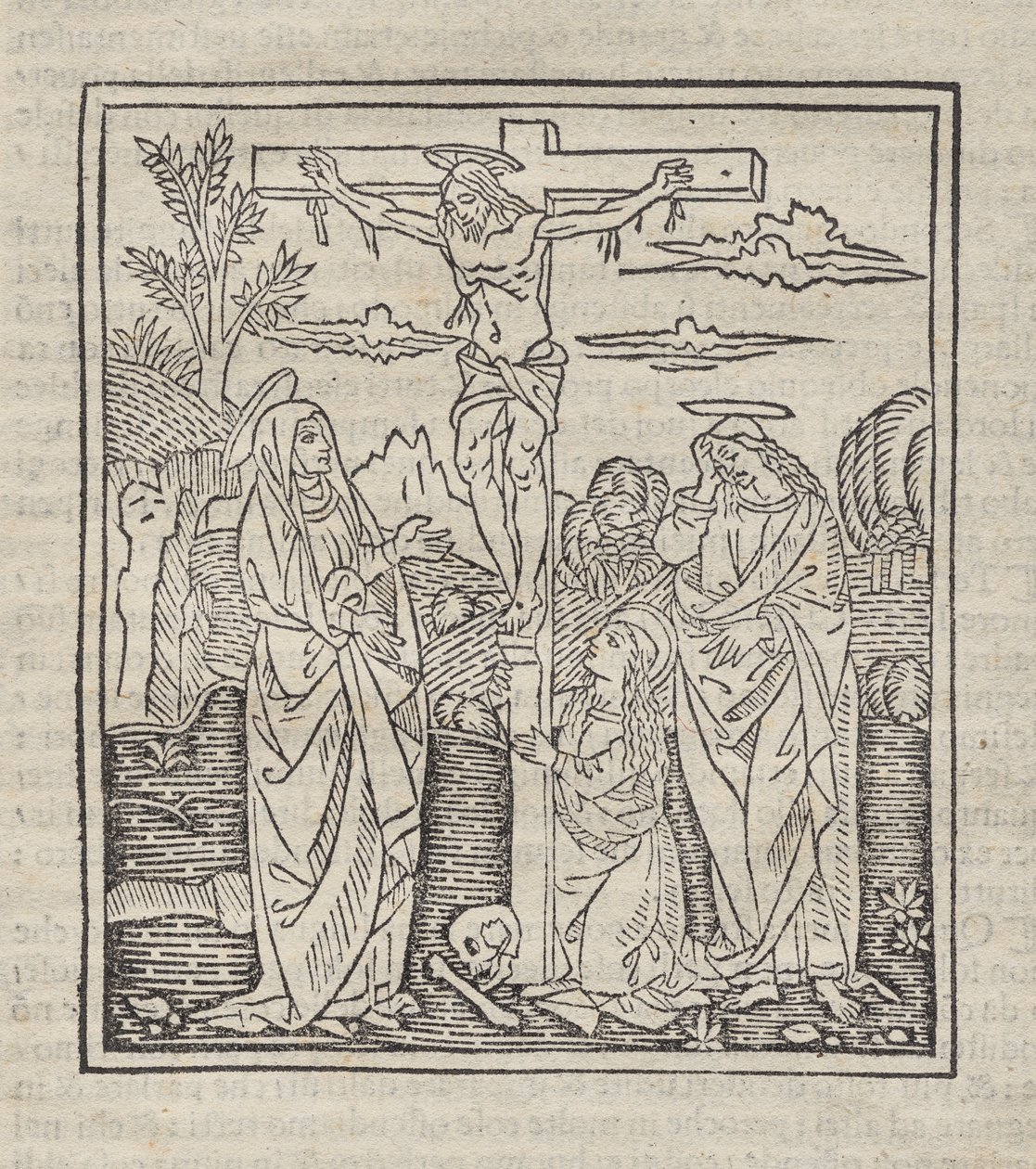 Crucificação; publicado em Operette: Regra para todos os religiosos, Tratado sobre o sacramento e os mistérios da Missa, Ragola del bene vivendo de Unknown artist