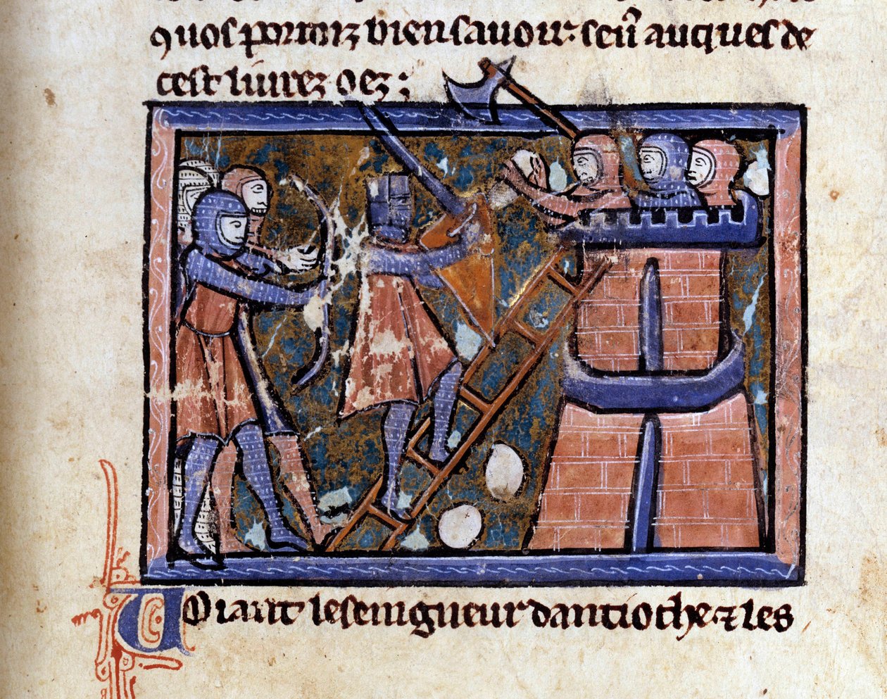 Cruzada (provavelmente a primeira): a captura de Jerusalém pelas Cruzadas. Miniatura de um manuscrito de Guilherme de Tiro (ca. 1128-1186) de Unknown artist