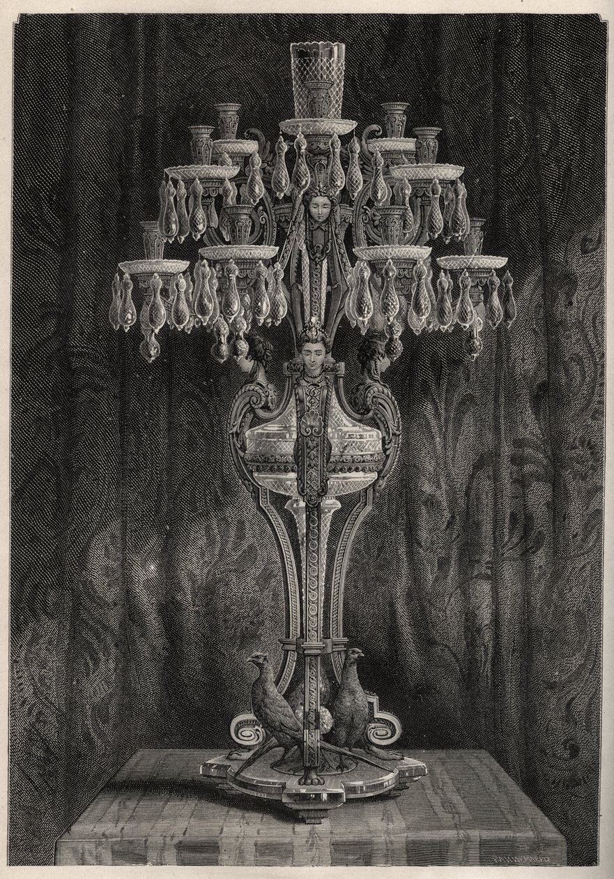 Candelabro de cristal da fábrica Baccarat - - gravura em 