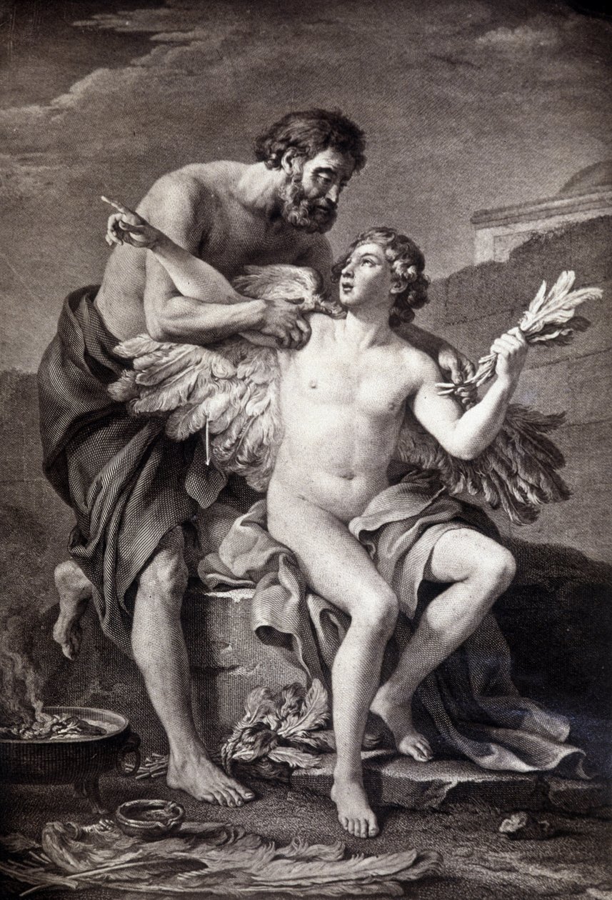 Daedalus e Icarus. Gravura do século XIX. de Unknown artist