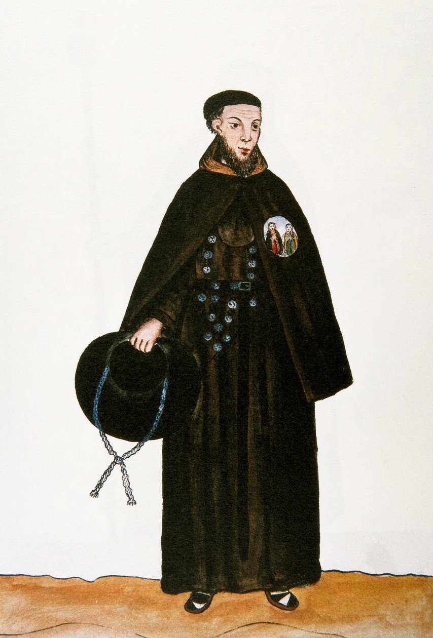 Vida cotidiana e costumes do Peru: "" representação de um monge da ordem franciscana "" Aquarela tirada do livro "" Trujillo del Peru "" de Baltasar Martinez Companon y Bajanda, bispo de Trujillo (1782-1785). Madrid, século XVIII. Biblioteca del Palac de Unknown artist