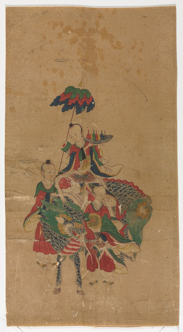 Daoísta Imortal em um Qilin e dois atendentes de Unknown artist