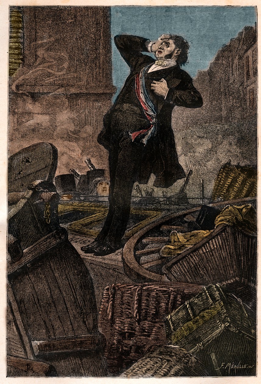 Morte de Alfonso Baudin (1811-1851) na barricada do Faubourg Saint Antoine em 3/12/1851 durante o golpe de Estado de Luís Napoleão III (Louis-Napoleon Bonaparte) - gravura em "Histoire d