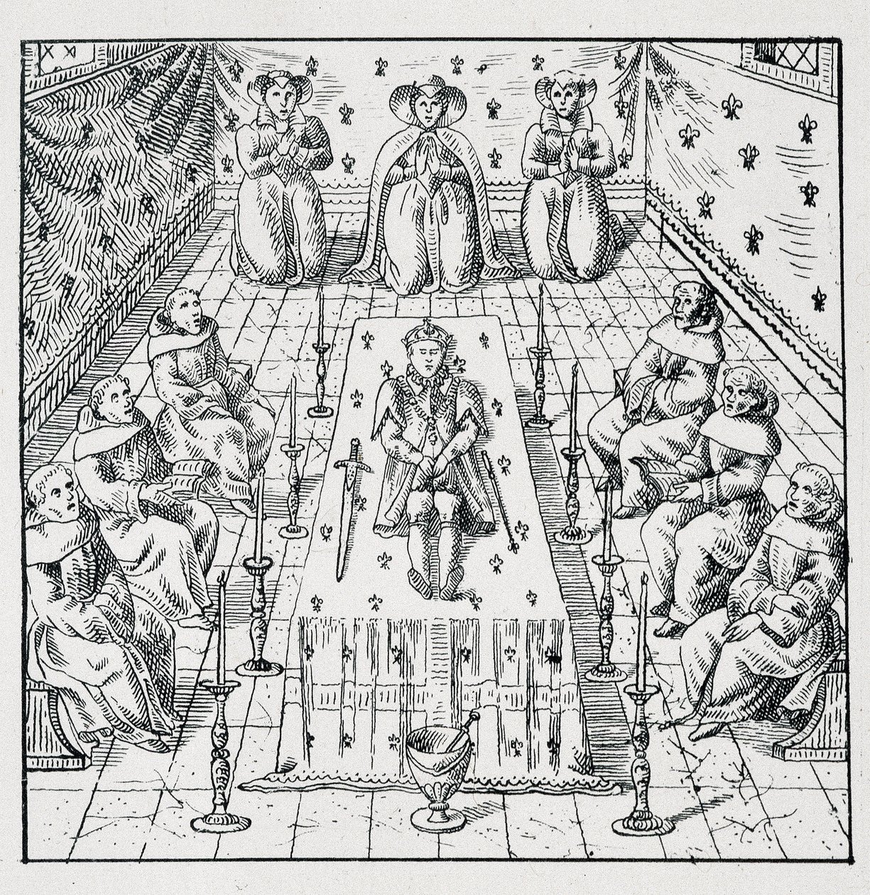 Morte de Carlos IX em 30 de Maio de 1574 aos 24 anos - em "Colecção de 39 figuras representando as calamidades da França de 1562 a 1586" Louis Perrin imprimerie de Unknown artist
