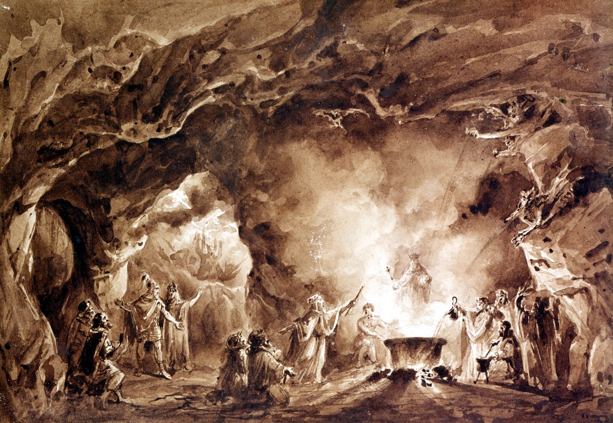 Decoração para a ópera "Macbeth" composta por Giuseppe Verdi (1813 - 1901). Aquatinte utilizado para a capa da primeira edição de 1847. de Unknown artist