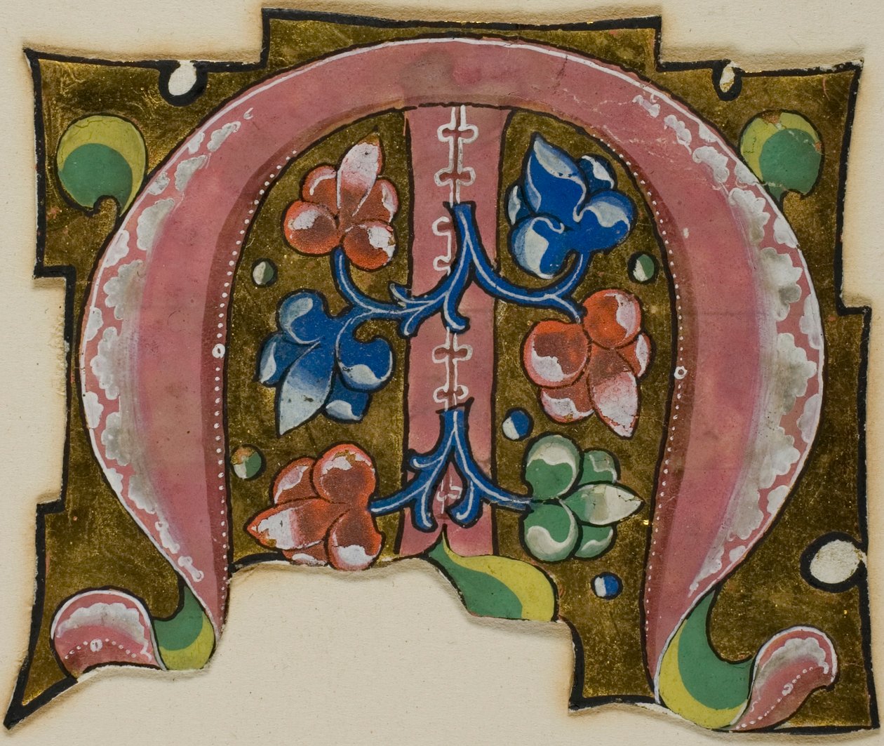 Inicial "M" decorada em cor-de-rosa com folhas convencionais de um livro de coro de Unknown artist