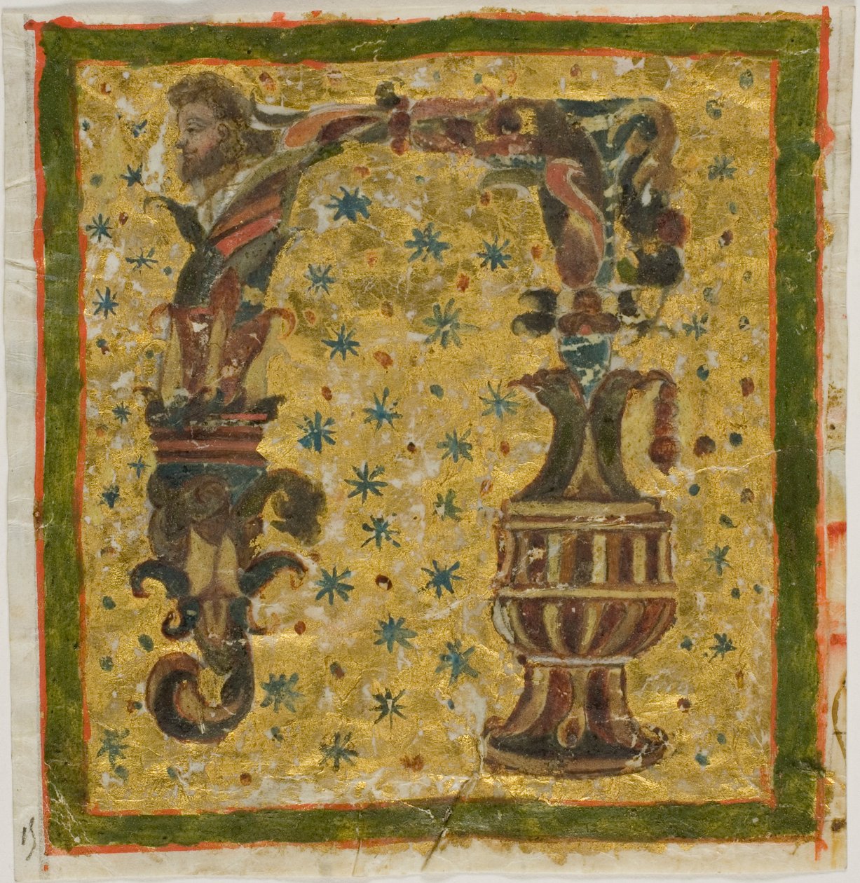 Inicial "N" decorada com terme (ou grotesco) e urna de um manuscrito de Unknown artist