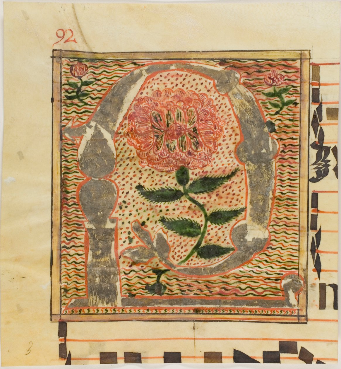 Inicial "P" decorada com rosas de um manuscrito de Unknown artist