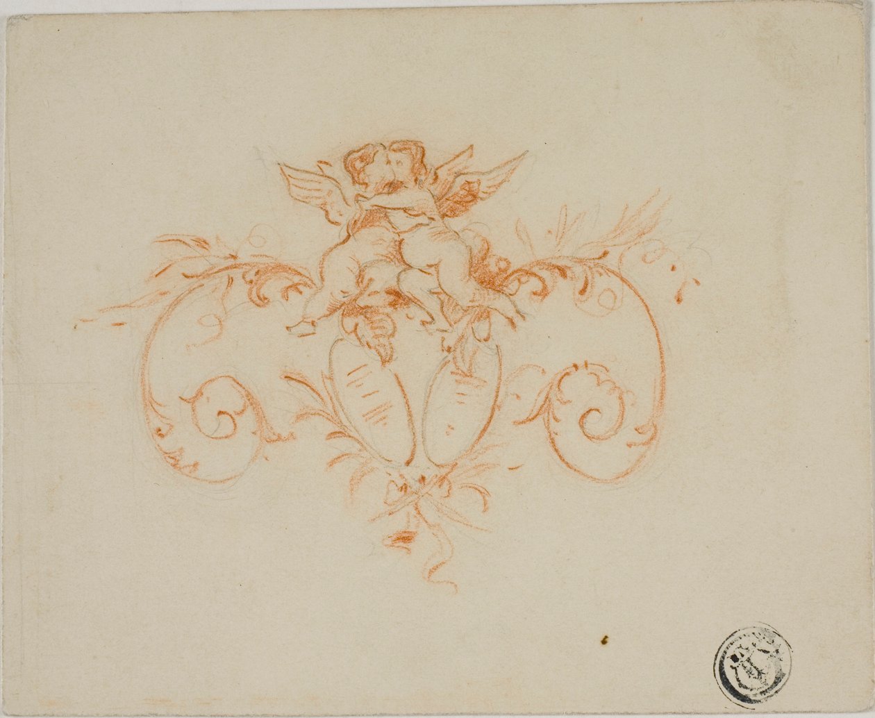 Pergaminhos Decorativos com Dois Amoretti de Unknown artist