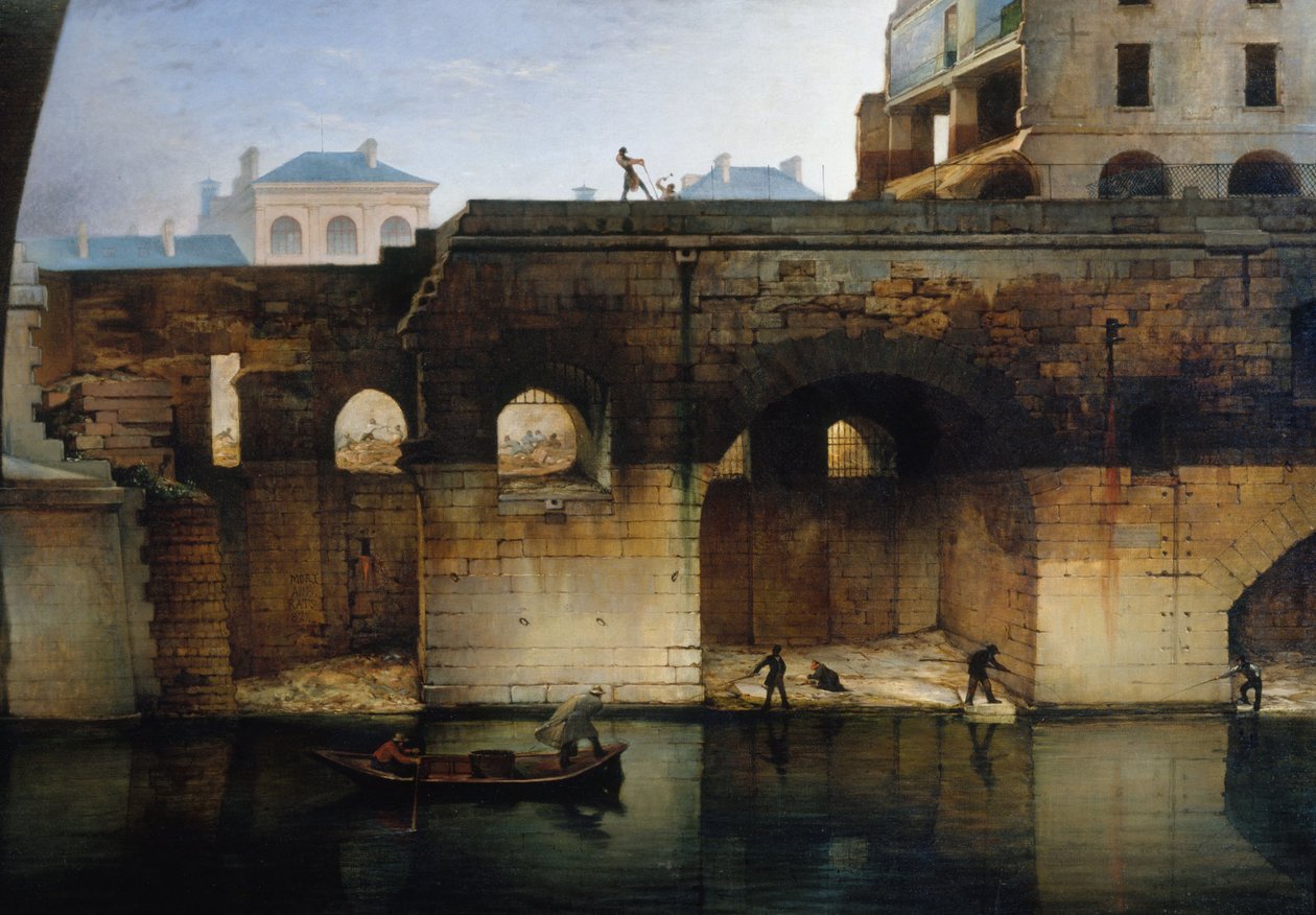 Demolição do antigo Hôtel-Dieu; os "cagnards", em 1878 (óleo sobre tela) de Unknown artist