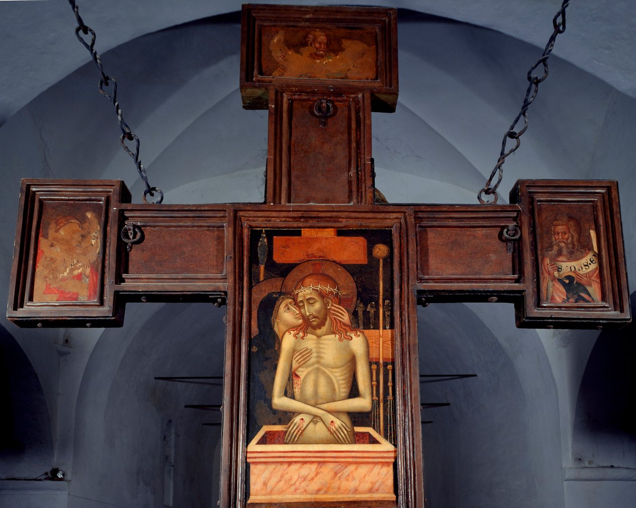 Deploração (deposição) Pintura anónima em madeira na parte de trás de uma cruz. Varazze do século XV, Cappella del Castello Invrea Itália de Unknown artist