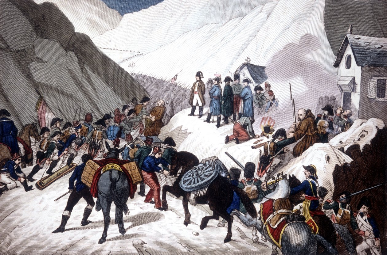 Descida de Napoleão Bonaparte na Itália: atravessando a montanha de São Bernardo de Unknown artist